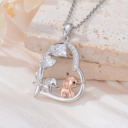Heart Animal Necklace 925 Sterling Silver Cute Animal Pendant Jewelry Birthday Gifts for Women Girlfriend Mom Animal Lovers - style: Elephant