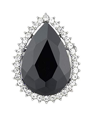 NYFASHION101 Radiant Teardrop Stone Adjustable Cocktail Statement Ring - color: Clear Encircled Teardrop, Jet Black