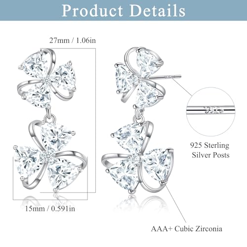 Gemsme Bridal Wedding Earrings for Brides Bridesmaides, 925 Sterling Silver Posts hypoallergenic Cubic Zirconia stud,Drop & Dangle Earrings for Women Jewelry Gifts - color: White - Flower
