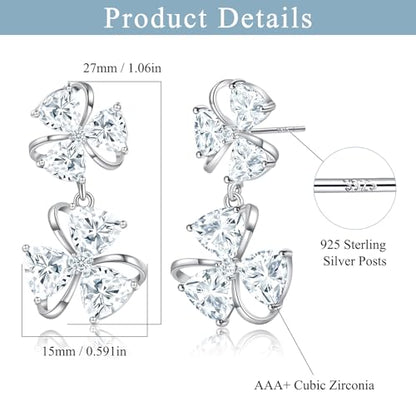 Gemsme Bridal Wedding Earrings for Brides Bridesmaides, 925 Sterling Silver Posts hypoallergenic Cubic Zirconia stud,Drop & Dangle Earrings for Women Jewelry Gifts - color: White - Flower