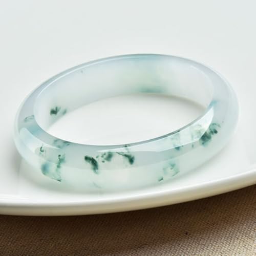 Jade Bangle Bracelet for Women, Burmese Emerald Old-pit Orchid with Floating Green Design, Nice for a Female Friend's Birthday Gift - size: 54mm