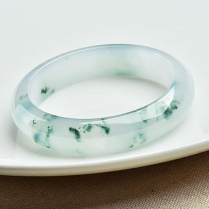 Jade Bangle Bracelet for Women, Burmese Emerald Old-pit Orchid with Floating Green Design, Nice for a Female Friend's Birthday Gift - size: 54mm