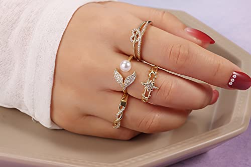 TAMHOO 9/12/15/16 Pcs Open Rings Set for Women with Sparkling Cubic Zirconia- Finger Rings Pack Stackable Rings for Teens,White Gold/Rose Gold/Gold Tone Rings for Girls - style: #1