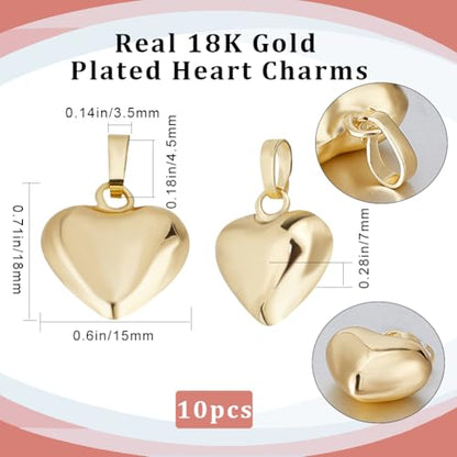 Beebeecraft 1 Box 10Pcs Puffed Heart Charm 18K Gold Plated Smooth Small Love Drops Charms for Jewelry Making Necklace Bracelet DIY Crafts - color: Gold, size: 15x18x7mm