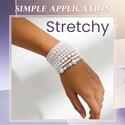 Pearls Bracelets for Women Simulated White Pearl Beaded Bracelet Stack Stackable Stretch Pearl Jewelry Set Multilayered Elastic Gold Pearls Bracelet Set for Prom Party Christmas Gift - style: 10S