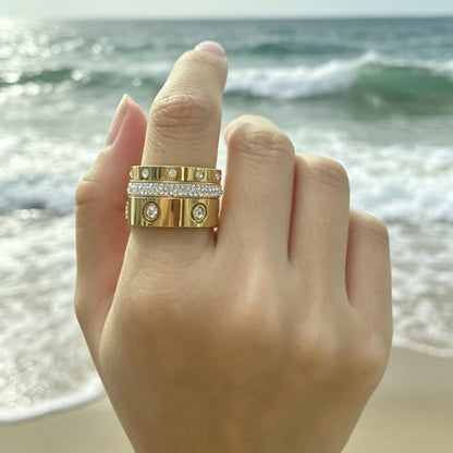 Love Friendship Gold Rings Set for Women 18K Gold Plated Titanium Steel Dainty Cubic Zirconia Rings Fashion Stacking Bands Valentines Day Mother's Day Christmas Day Best Gifts - color: Gold