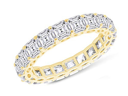 Jewel Zone US Asscher Cut White Cubic Zirconia Eternity Band Ring in 14k Gold Over Sterling Silver - color: yellow-gold-plated-silver