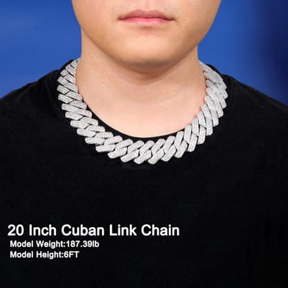 Ucciyo 30MM/25MM Cuban Link Chain for Men, Luxury Iced Out Diamond Chain | Luxurious Diamond-Simulated, Large Miami Cuban Style, 18K Gold Plated - color: 25MM-Silver, size: 20 Inch