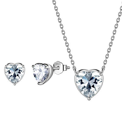 Aurora Tears Hearts Necklace Earrings Jewelry Sets - Women 925 Sterling Silver Birthstone Pendants Earrings Set Crystal Wedding Birthday Jewelry - color: D.April-set