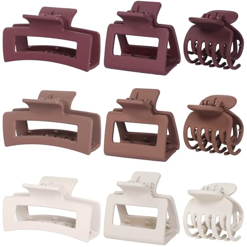 CHANDAT Medium Hair Clips Set for Women - 3Styles, 9PCS - Coffer Red | Rectangle Hair Clips for Thick Hair, Square Claw Clips for Thin Hair, Non-Slip Strong Hold, Matte Hair Accessories - color: Coffer Red