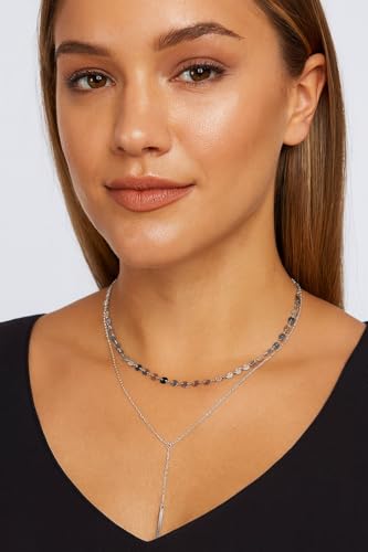 14K Gold Plated Y Necklace for Women – Dainty Lariat Long Pendant Chain, Layered Drop Necklace for V Neck Dress, Simple Sexy Cleavage Jewelry Gifts for Women - color: Silver - Double layered - Sugar cube