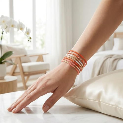 Gold Seed Beaded Stack Bracelets for Women,Handmade Stackable Stretch Colorful Ball Fall Jewelry Friendship Accessories Gift - color: pink