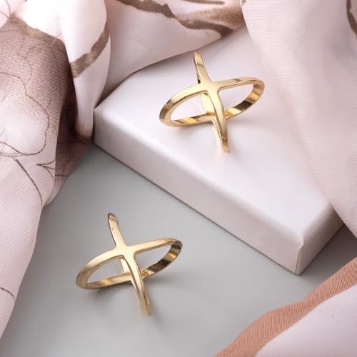 Joez Wonderful Scarf Ring Clip, Wide Band Chunky Chain Silk Scarf Buckle, Shawl Clips Scarf Clasp Holder Scarves Pin - color: (X-shaped) Gold
