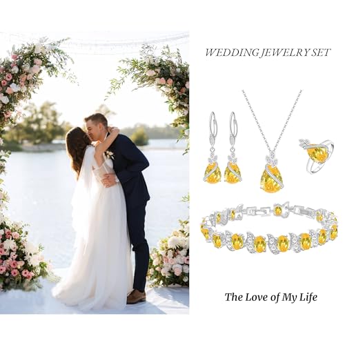 Wedding Jewelry Set for Women Gem Necklace Earrings Bracelet Luxury Jewelry Set Birthday Valentine's Day Mother's Day Christmas Prom Jewelry Gift - color: SYSD-Yellow