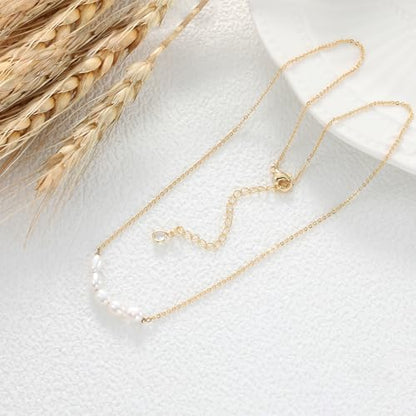 Tewiky Pendant Necklace for Women 14k Gold Plated Chain Choker Necklaces | Dainty Necklaces,Aesthetic Simple Necklace,Jewelry Gifts for Women - color: 5pearl choker gold