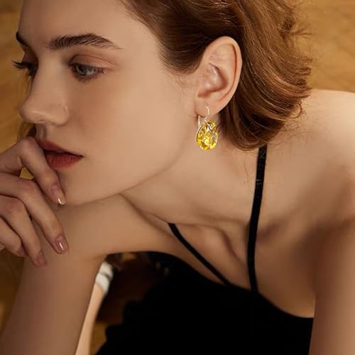 14K Gold Teardrop Crystal Leverback Earrings Sparkly Rhinestone Water Droplet Dangle Drop Earrings For Women - color: Orange