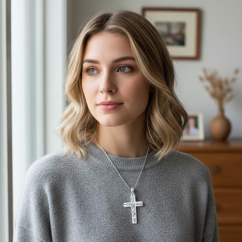 Cross Necklace for Men Women 925 Sterling Silver Cross Pendant Necklace Christian Religious Jewelry Gifts for Anniversary - color: 19-Abalone Cross