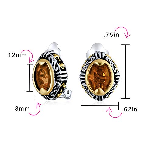 Bali Button Style Two Tone Red Blue Brown Crystal Oval Clip-On Earrings - color: Orange