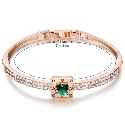 Fasion Jewelry Spiritual Guidance Bangle Bracelets For Women 18K Gold Plating Adjustable Bracelets with Crystal for Wife Girlfriend or Mothers, - color: Rose Gold Green