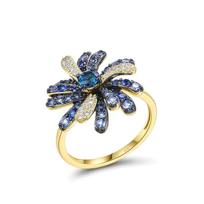 Santuzza Sterling Silver Gemstone Flower Ring for Women - color: [A] Firework-Blue & White