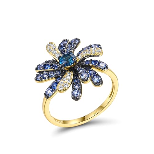 Santuzza Sterling Silver Gemstone Flower Ring for Women - color: [A] Firework-Blue & White