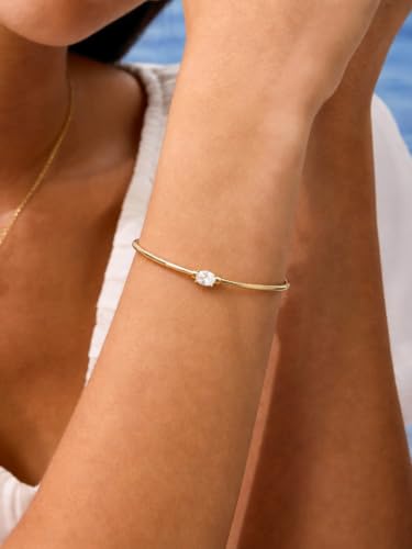 Gold Cuff Bracelets for Women, 14K Gold Plated Dainty Open CZ Cuff Bracelet Adjustable Stackable Open Bangle Bracelet Birthday Jewelry Gift for Her - color: Oval CZ-Gold
