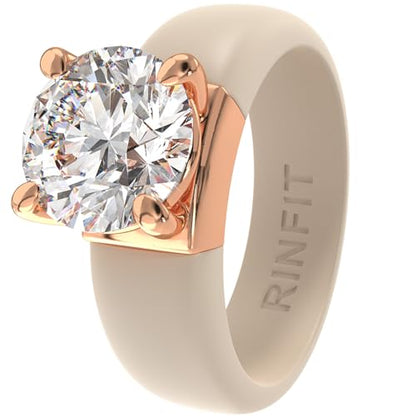 Rinfit Silicone Ring with Stone, Round Cut CZ | AAAAA Grade Cubic Zirconia, Solitaire Engagement Ring for Her, Flexible Rubber Wedding Band for Women, Patented Design - color: Pack B: Nude / Rose Gold