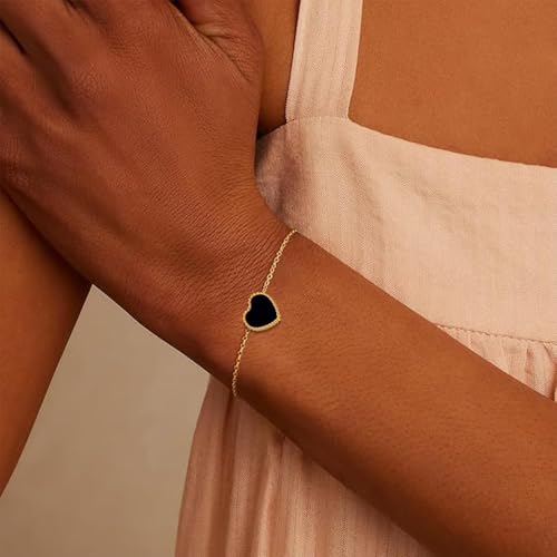 18K Gold Plated Five Heart Charm Bracelets for Women | Adjustable Love Bracelet Set Jewelry Gift-Hypoallergenic for Birthdays, Wellness & Daily Wear - color: 2#-Black