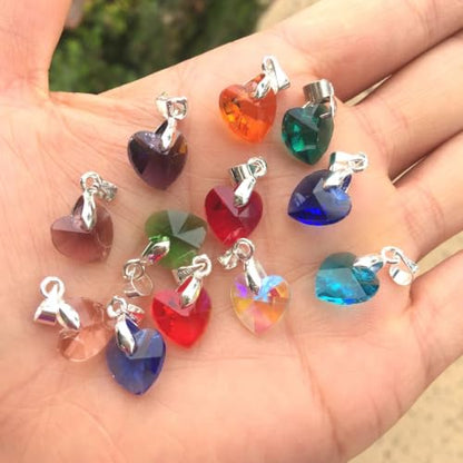 1 Set Adabele Dangle Birthstone Pendant Drops 10mm Valentine Heart Crystal Beads Silver Plated Pendant Clasp Bail (12pcs) - size: Heart Pendant with Bail (1 Set/12pcs)