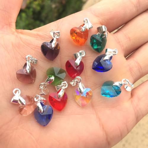 3 Sets Adabele Dangle Birthstone Pendant Drops 10mm Valentine Heart Crystal Beads Silver Plated Pendant Clasp Bail (36pcs) - size: Heart Pendant with Bail (3 Sets/36pcs)