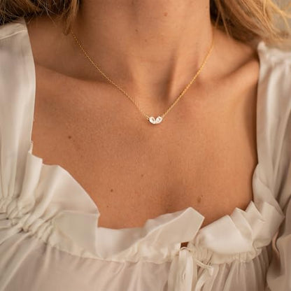 Gold Necklace for Women, Dainty 14K Gold Plated Pendant Necklaces for Women Trendy Simple Choker Chain Cubic Zirconia Circle/Interlocking/Sun/Pearl Necklace Fashion Jewelry Charm Gifts - color: Heart CZ Pendant