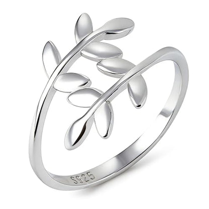 925 Sterling Silver White Gold Plated Leaves Leaf Laurel Wrap Adjustable Branch Ring Women Jewelry Size 4 5 6 7 8