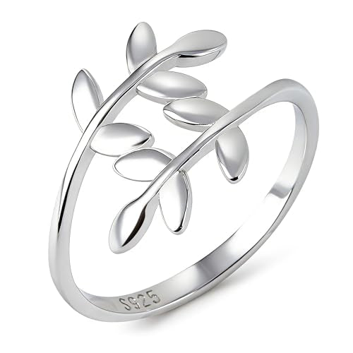 925 Sterling Silver White Gold Plated Leaves Leaf Laurel Wrap Adjustable Branch Ring Women Jewelry Size 4 5 6 7 8