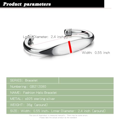 Dankadi Unisex 925 Sterling Silver Bangle Bracelet -Simple Women Men Torque Bracelet Solid Smooth Plain Polished On Cuff Fashion Fine Jewelry Gifts - color: Silver