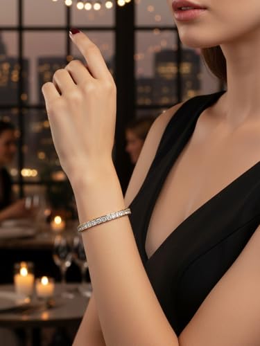 5A Cubic Zirconia Tennis Bracelet for Women, Rhodium/Yellow Gold Plated Hypoallergenic, Birthday Wedding Anniversary Jewelry - color: Princess Cut - Yellow Gold