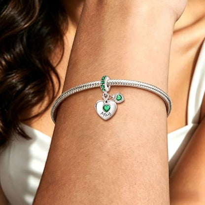 BLUELUNE Birthstone Charms, 925 Sterling Silver Dangle Charm with 5A Cubic Zirconia for Bracelets or Necklaces, Birthday, Mother's Day Present for Women - color: May