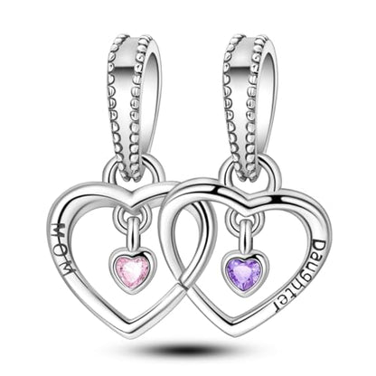 Hapour 925 Sterling Silver Charm for Bracelet Necklace Women Pendant Beads | Virgin Mary Charm, Religious Cross Heart Dragon European Jewelry Mom Charm - color: Silver Two Hearts
