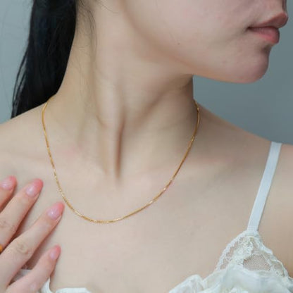 14K Gold Plated Paper Clip Chain Link Necklace Satellite Chain Necklace for Women - color: Thin box chain