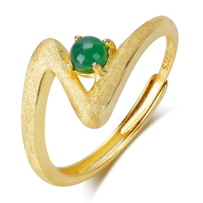 MRW Rings For Women Handmade Natura Green 925 Sterling Silver Gold Plated Zircon Ring Jewelry For Women - color: NATURAL JADE