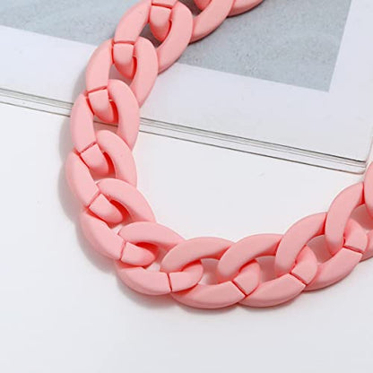 Fashion Multicolor Acrylic Figaro Chain Necklace Cuban Thick Chunky Resin Link Curb Chain Necklace for Women Girl Party Festival Jewelry - color: D pink