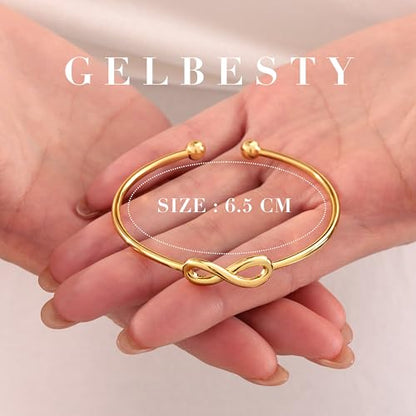 Gelbesty Infinity Love Knot Dainty Gold Bangle Bracelets for Women, 14K Gold Plated Adjustable 925 Silver Bracelet, Trendy Jewelry Gifts for Valentine's Day - color: Gold_Infinite