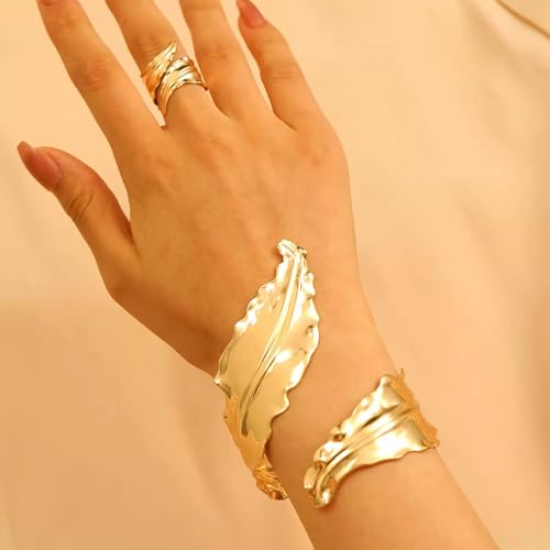 Gold Jewelry Sets for Women Bangle Ring Set Chunky Bangle Bracelet And Ring Statement Jewelry Set for Women - style: Gold-D