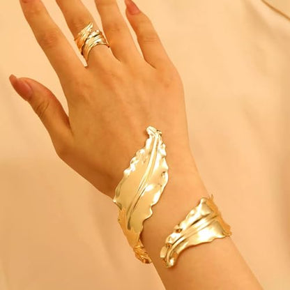 Gold Jewelry Sets for Women Bangle Ring Set Chunky Bangle Bracelet And Ring Statement Jewelry Set for Women - style: Gold-D