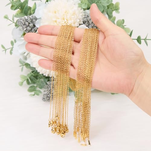 GTVOODX 20Pcs Gold Filled Cable Chain Bulk for Jewelry Making Adjustable Stainless Steel Dainty Necklace Chain Pack with Extender 20 Inch - color: 18K Gold, size: 20 Inch