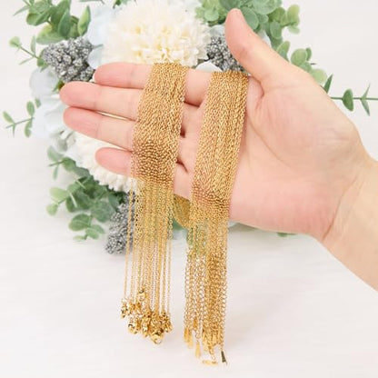 20Pcs 18k Gold Filled Stainless Steel 16” Necklace Chains Bulk | 1.8x2mm Flat Oval Cable Chain with Extender Lobster Clasps for Women Necklace DIY Jewelry Making - color: 18K Gold, size: 16 Inch