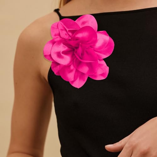 2Pack 6inch Extra Large Satin Brooches Lapel Pins Dainty Elegant Fabric Camellia Rose Flower Brooch Pin for Women Wedding Part Dance Clothes Accessories Jewelry - color: Rose Red