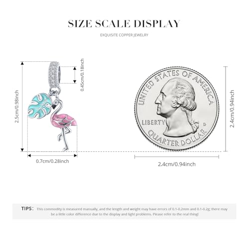 BISAER 925 Sterling Silver Charms for Bracelets Cat Dog Sloth Animal Beads Butterfly Fairy Heart Dangle Pendant Charms - color: Flamingo