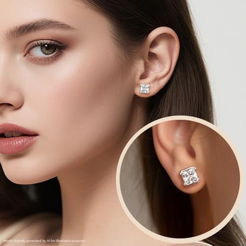 Brilliant Heart-cut/Oval-cut/Trillion-cut/Cushion-cut/Emerald-cut/Marquise-cut Stud, 925 Sterling Silver Cubic Zirconia Stud Earrings for Women Men - style: G-Square-cut-silver