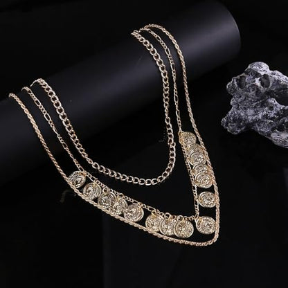 Todenb Layered Gold Pirate Necklace for Women Chunky Chain Pirate Jewelry 80s 90s Coin Pendant Necklace Pirate Costume Accessories - color: cir g