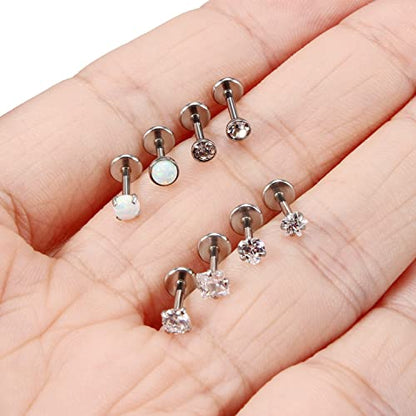 20G 18G 16G Push in Theadless Nose Rings Studs Hypoallergenic Lip Labret Jewelry Flat Back Nose Stud Stainless Steel Cartilage Helix Tragus Earrings for Women Men 6mm 7mm 8mm Bars Diamond 3mm - color: A:16G-Push in-Bar 8mm